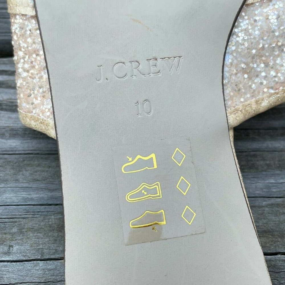 J. Crew Women Sandal Flat Shoes Sparkling man made Upper Gold Tone Size 10 - Picture 11 of 12